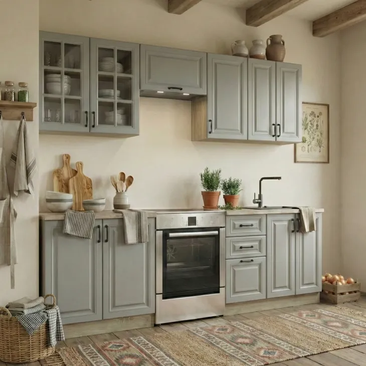 Cucina 240cm completa moderna shabby componibile grigio rovere Oxford