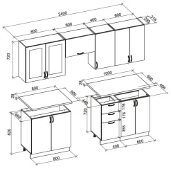 Cucina 240cm completa moderna shabby componibile bianco blu Stilly