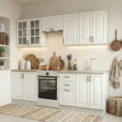 Cucina 240cm completa moderna shabby componibile bianco frassinato rovere Oxford