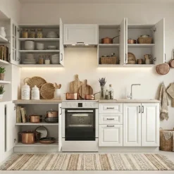 Cucina 240cm completa moderna shabby componibile bianco frassinato rovere Oxford