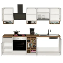 Cucina 255cm componibile lineare moderna bianco rovere Gourmet Elegance