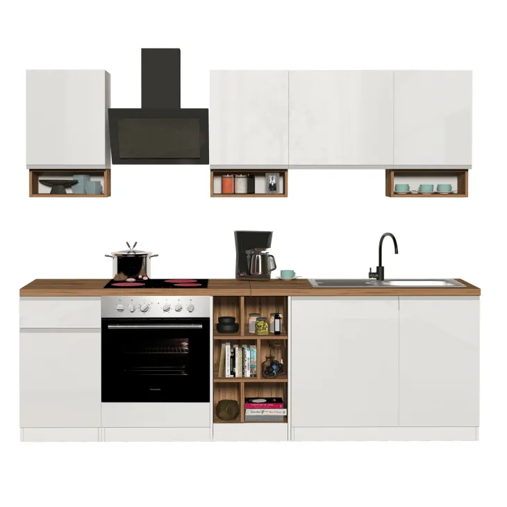 Cucina 255cm componibile lineare moderna bianco rovere Gourmet Elegance