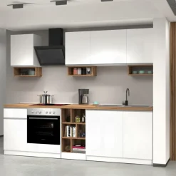 Cucina 255cm componibile lineare moderna bianco rovere Gourmet Elegance