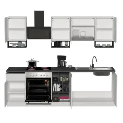 Cucina 255cm componibile lineare moderna bianco grigio pietra Gourmet Elegance