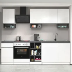 Cucina 255cm componibile lineare moderna bianco grigio pietra Gourmet Elegance