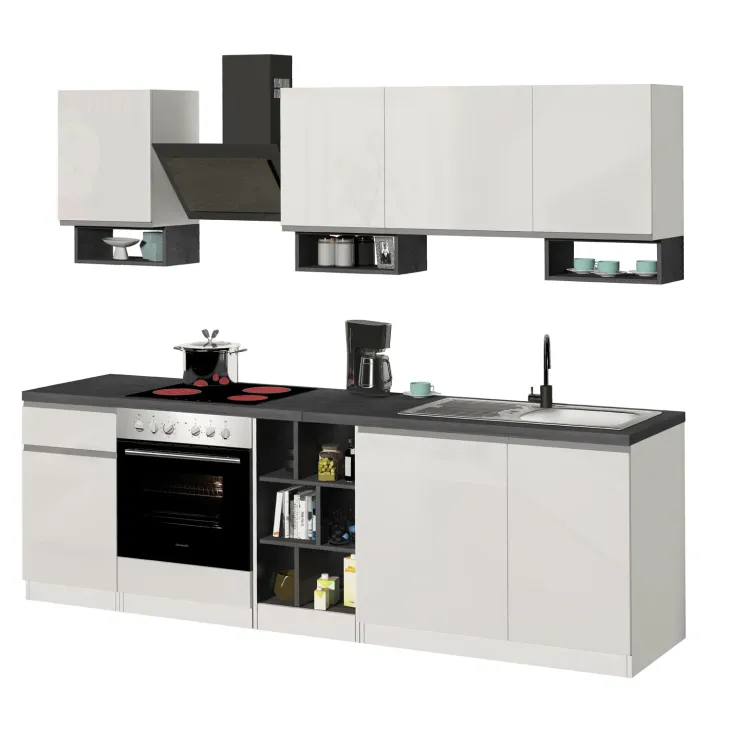 Cucina 255cm componibile lineare moderna bianco grigio pietra Gourmet Elegance