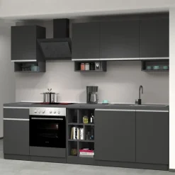 Cucina 255cm componibile lineare moderna antracite grigio pietra Gourmet Elegance