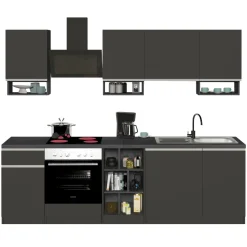 Cucina 255cm componibile lineare moderna antracite grigio pietra Gourmet Elegance