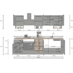 Cucina 255cm componibile lineare moderna antracite grigio pietra Gourmet Elegance