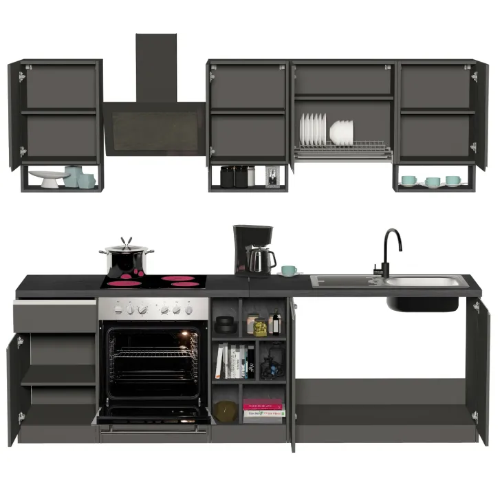 Cucina 255cm componibile lineare moderna antracite grigio pietra Gourmet Elegance