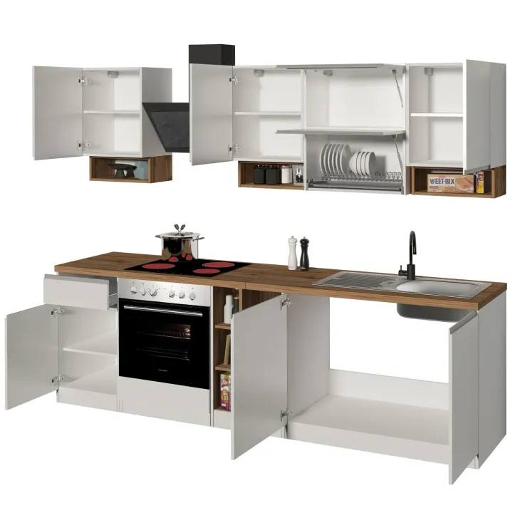 Cucina 255cm componibile lineare moderna bianco rovere Gourmet Pure