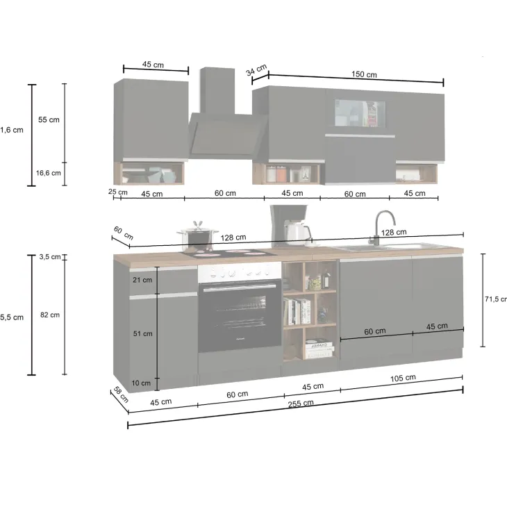 Cucina 255cm componibile lineare moderna bianco rovere Gourmet Pure