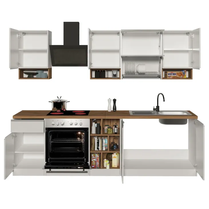 Cucina 255cm componibile lineare moderna bianco rovere Gourmet Pure