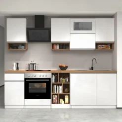 Cucina 255cm componibile lineare moderna bianco rovere Gourmet Pure