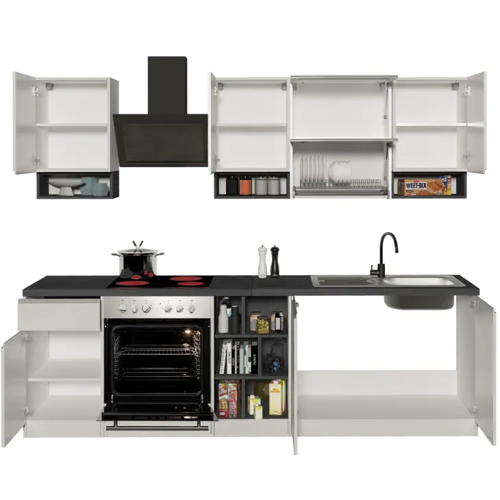 Cucina 255cm componibile lineare moderna bianco grigio pietra Gourmet Pure