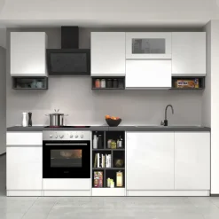 Cucina 255cm componibile lineare moderna bianco grigio pietra Gourmet Pure