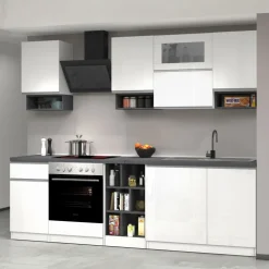 Cucina 255cm componibile lineare moderna bianco grigio pietra Gourmet Pure