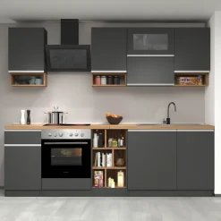 Cucina 255cm componibile lineare moderna antracite rovere Gourmet Pure