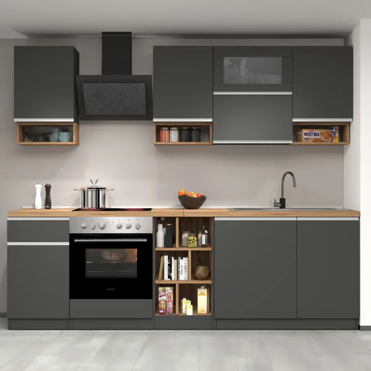 Cucina 255cm componibile lineare moderna antracite rovere Gourmet Pure