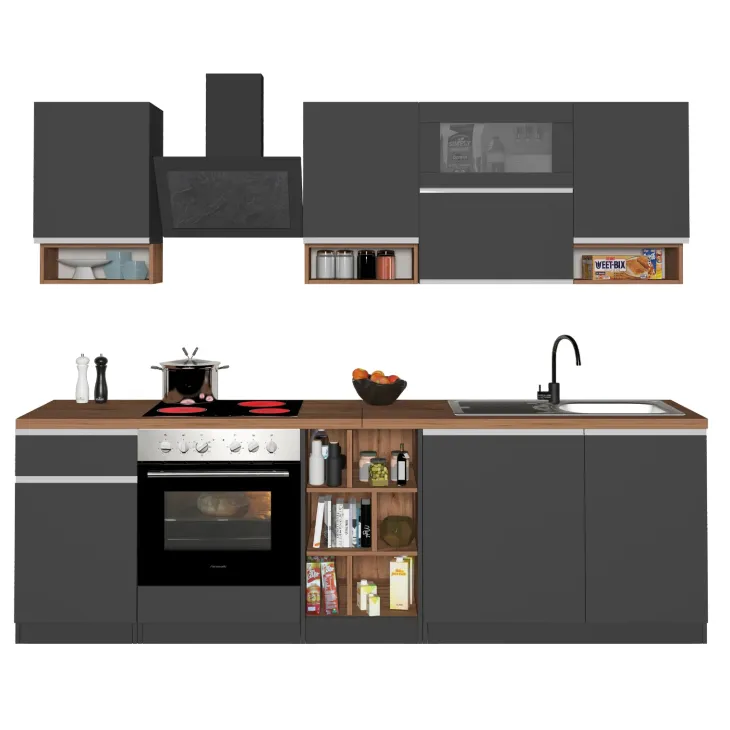 Cucina 255cm componibile lineare moderna antracite rovere Gourmet Pure