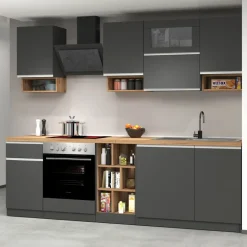 Cucina 255cm componibile lineare moderna antracite rovere Gourmet Pure