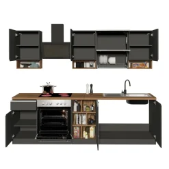 Cucina 255cm componibile lineare moderna antracite rovere Gourmet Pure