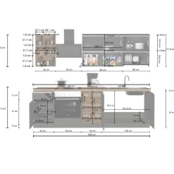 Cucina 255cm componibile lineare moderna bianco rovere Gourmet Prestige