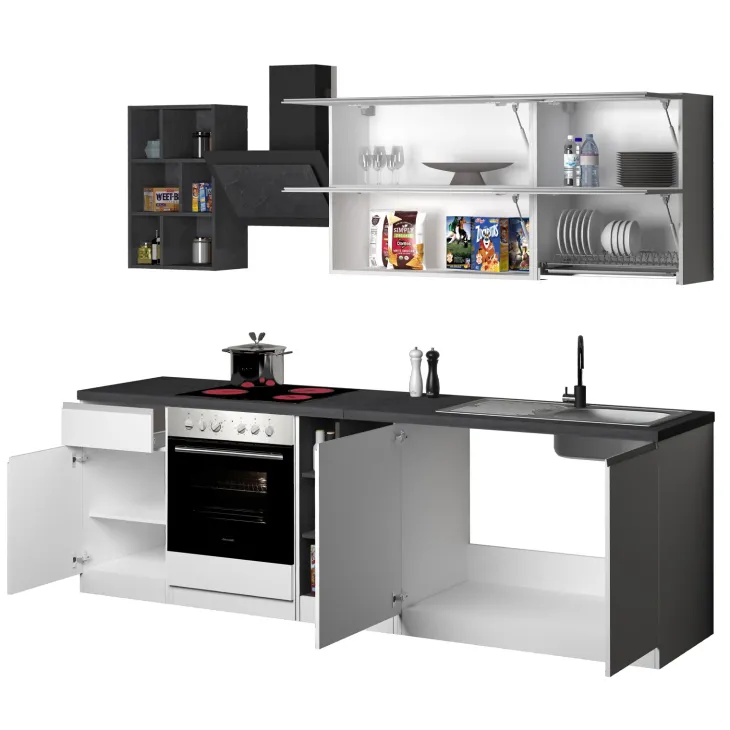 Cucina 255cm componibile lineare moderna bianco grigio pietra Gourmet Prestige