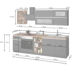 Cucina 255cm componibile lineare moderna bianco grigio pietra Gourmet Prestige