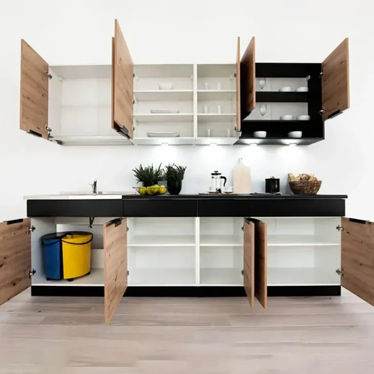 Cucina 260cm moderna componibile standard quercia nero Terry