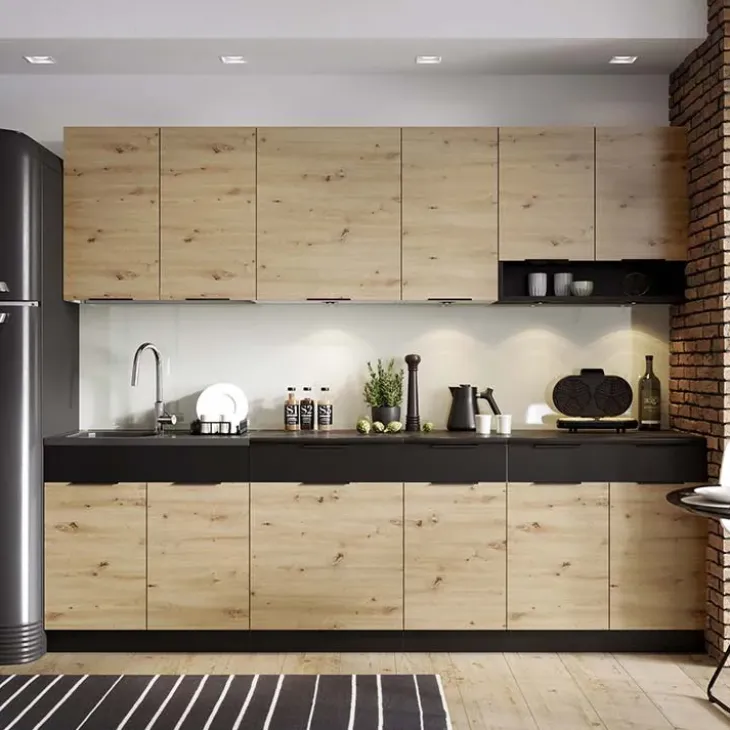 Cucina 260cm moderna componibile standard quercia nero Terry