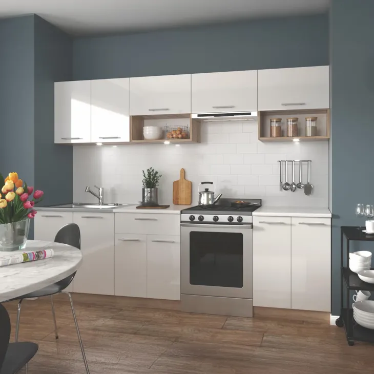 Cucina 260cm moderna componibile lineare bianco lucido Natural