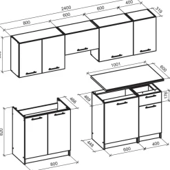 Cucina 240cm moderna componibile standard antracite rovere Urban
