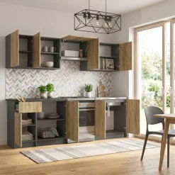 Cucina 240cm moderna componibile lineare quercia antracite Urban