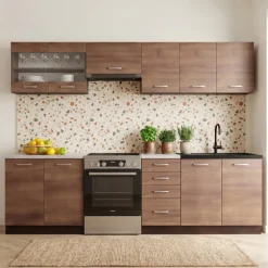 Cucina 260cm moderna componibile lineare rovere scuro Marika