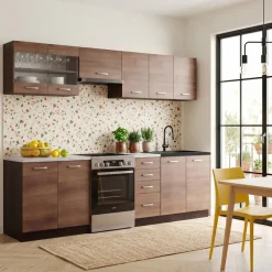 Cucina 260cm moderna componibile lineare rovere scuro Marika