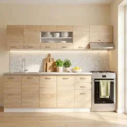 Cucina 260cm moderna lineare componibile rovere bianco vetro Cook