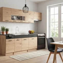 Cucina 240cm moderna lineare grigio rovere Erika