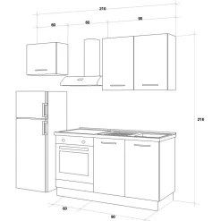Cucina 210cm reversibile moderna lineare rovere antracite CookLux
