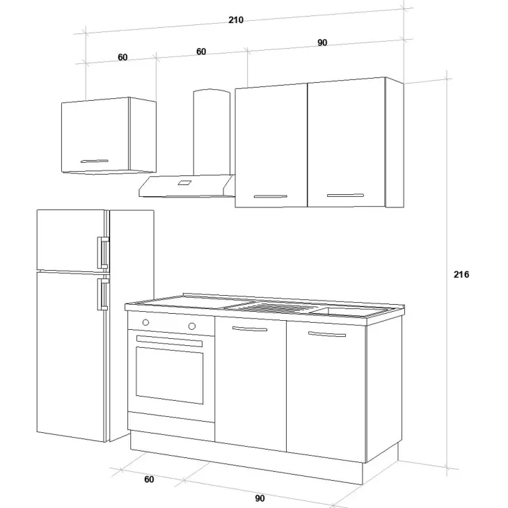 Cucina 210cm reversibile moderna lineare rovere antracite CookLux
