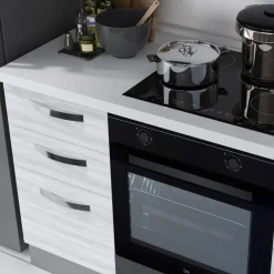 Cucina 255cm reversibile moderna lineare bianco frassinato grigio Cookery