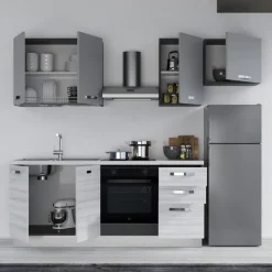 Cucina 255cm reversibile moderna lineare bianco frassinato grigio Cookery
