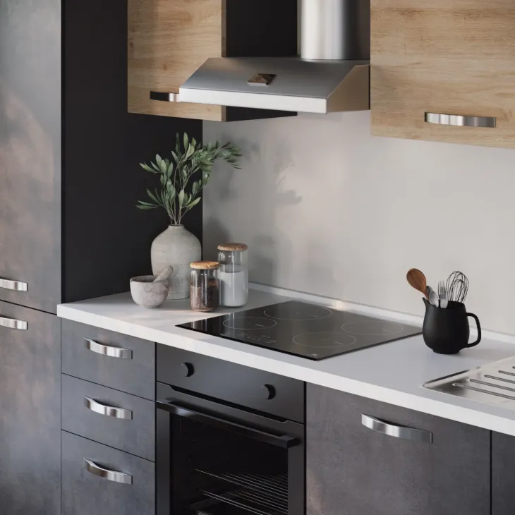 Cucina 285cm reversibile moderna lineare rovere antracite GourmetSpace