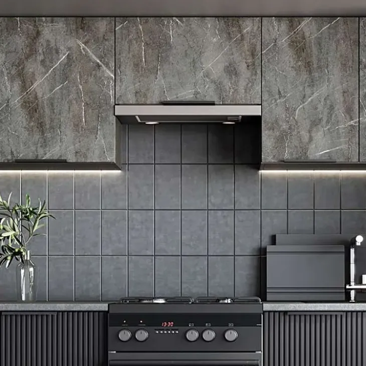 Cucina completa componibile 240cm moderna marmo nero grigio Yangon