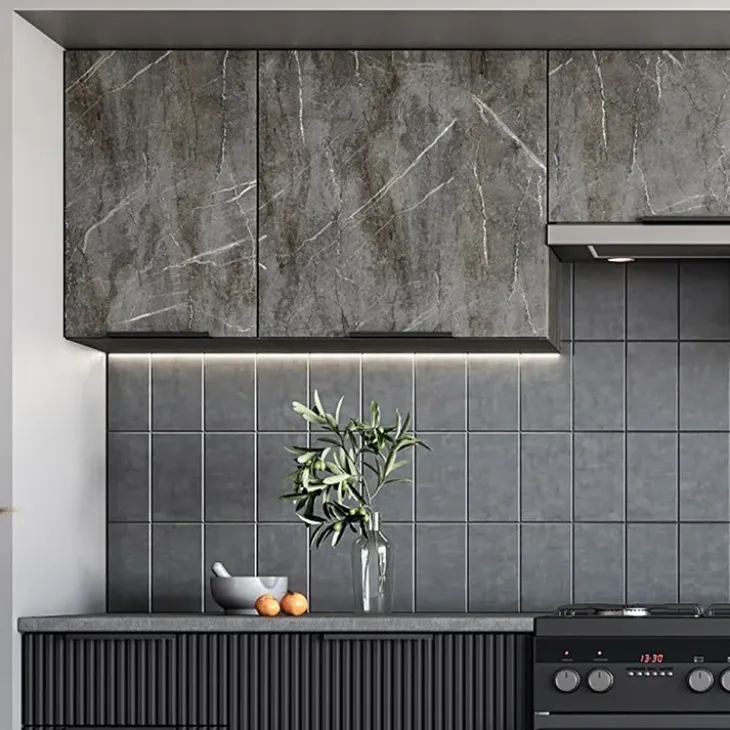 Cucina completa componibile 240cm moderna marmo nero grigio Yangon