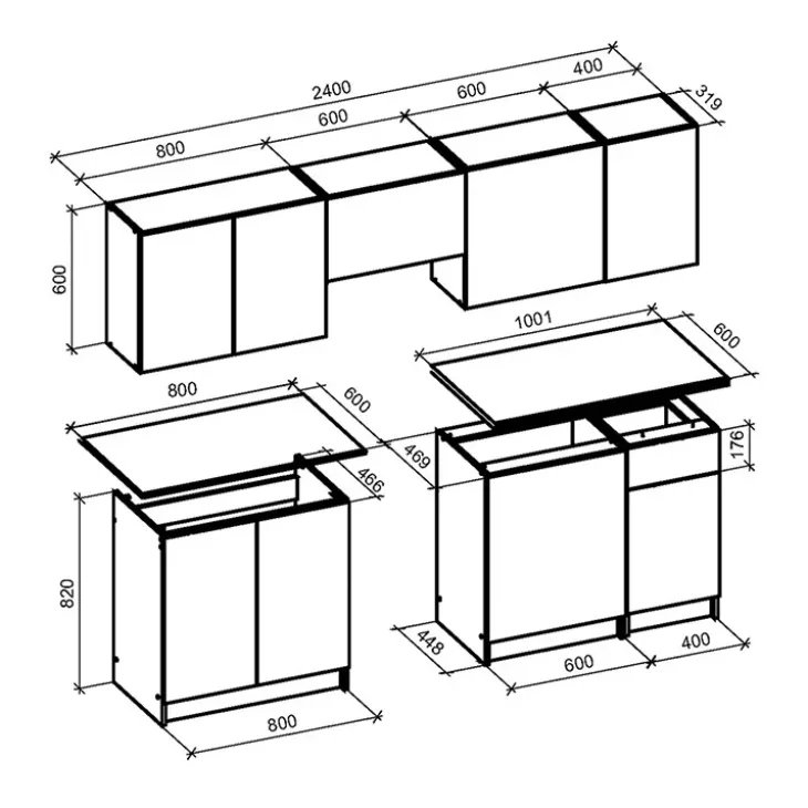 Cucina completa componibile 240cm moderna marmo nero grigio Yangon