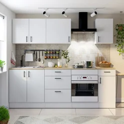 Cucina completa lineare 240 cm componibile bianco lucido rovere Kimera 2