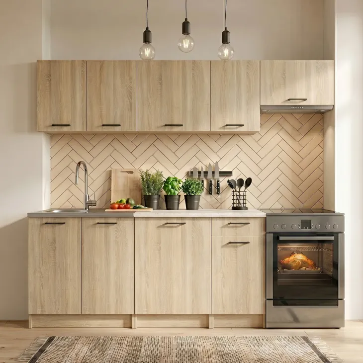 Cucina lineare 240cm completa componibile moderna rovere sonoma Dalia