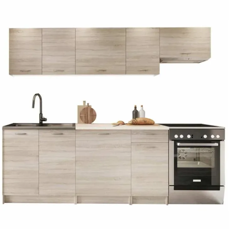 Cucina lineare 240cm completa componibile moderna rovere sonoma Dalia