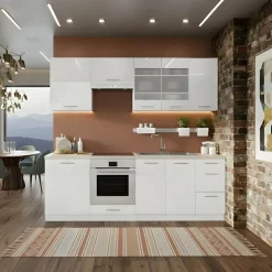 Cucina lineare 240cm completa componibile moderna con vano forno bianco lucido Brio